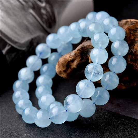 Natural Aquamarin Stone Beads  Male Female Vintage Bracelet