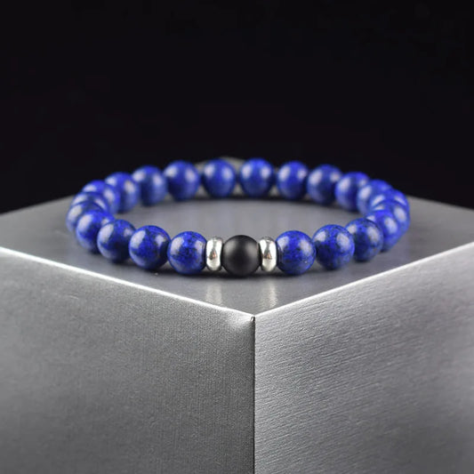 2Pcs/set Couple Natural Lapis  Matte Onyx Stone Beads Bracelet