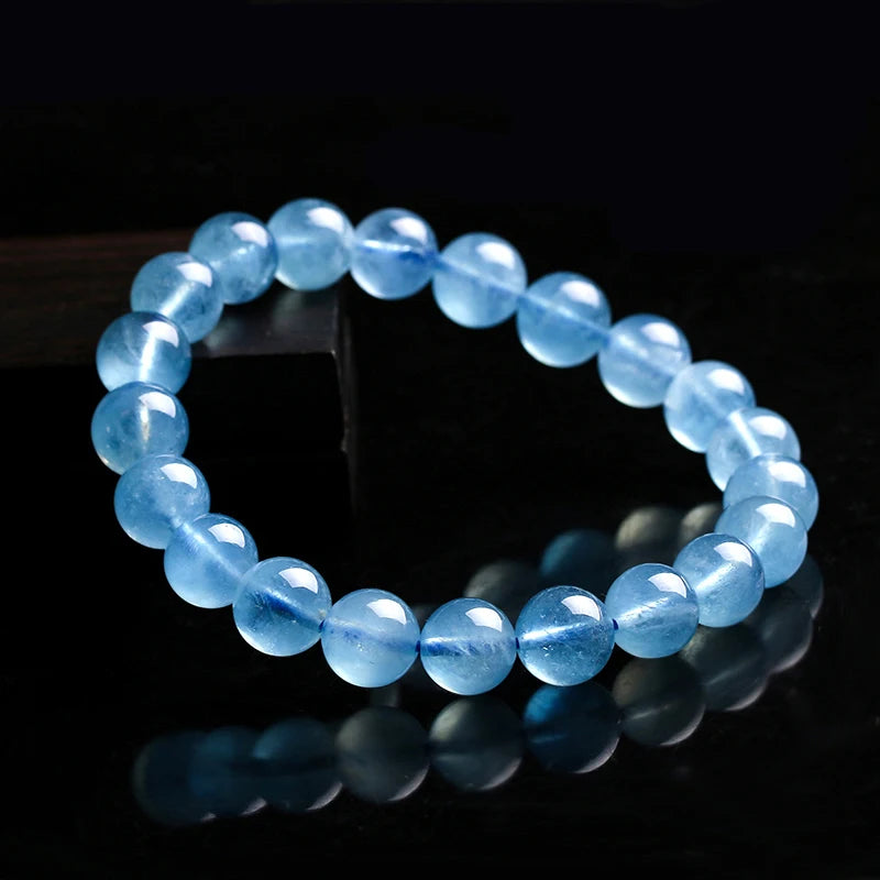 Natural Aquamarin Stone Beads  Male Female Vintage Bracelet