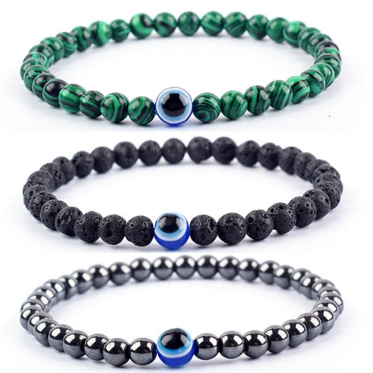 Evil Eye Stone Beads Bracelet  Thousand Eye Handmade Elastic  Gift