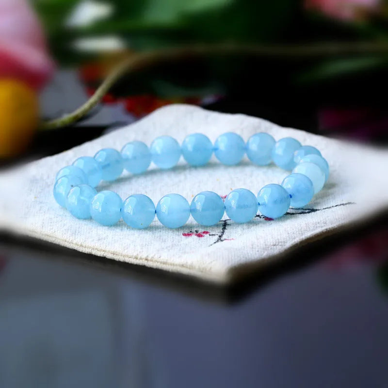 Natural Aquamarin Stone Beads  Male Female Vintage Bracelet