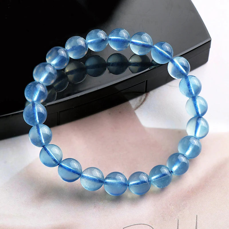 Natural Aquamarin Stone Beads  Male Female Vintage Bracelet